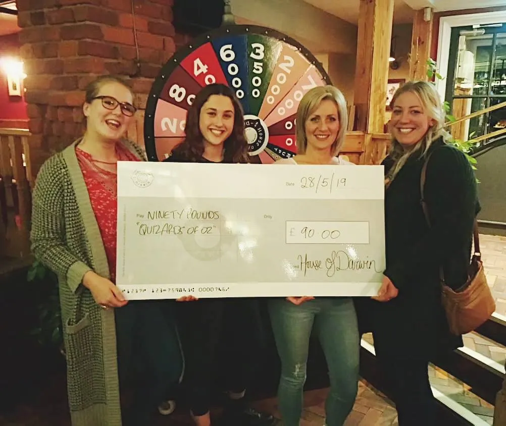 Giant jackpot cheque presentation for House of Darwin quiz