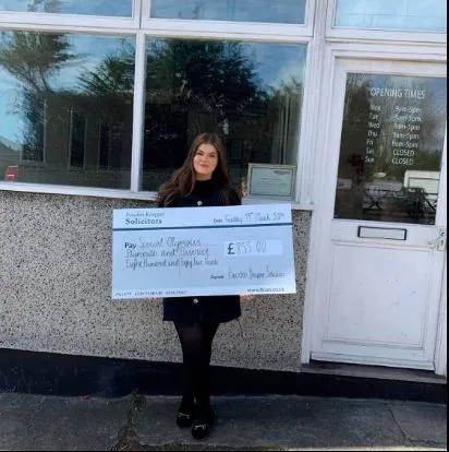 Giant cheque for Furston Knapper Solicitors fundraising for Special Olympics Plymouth & District