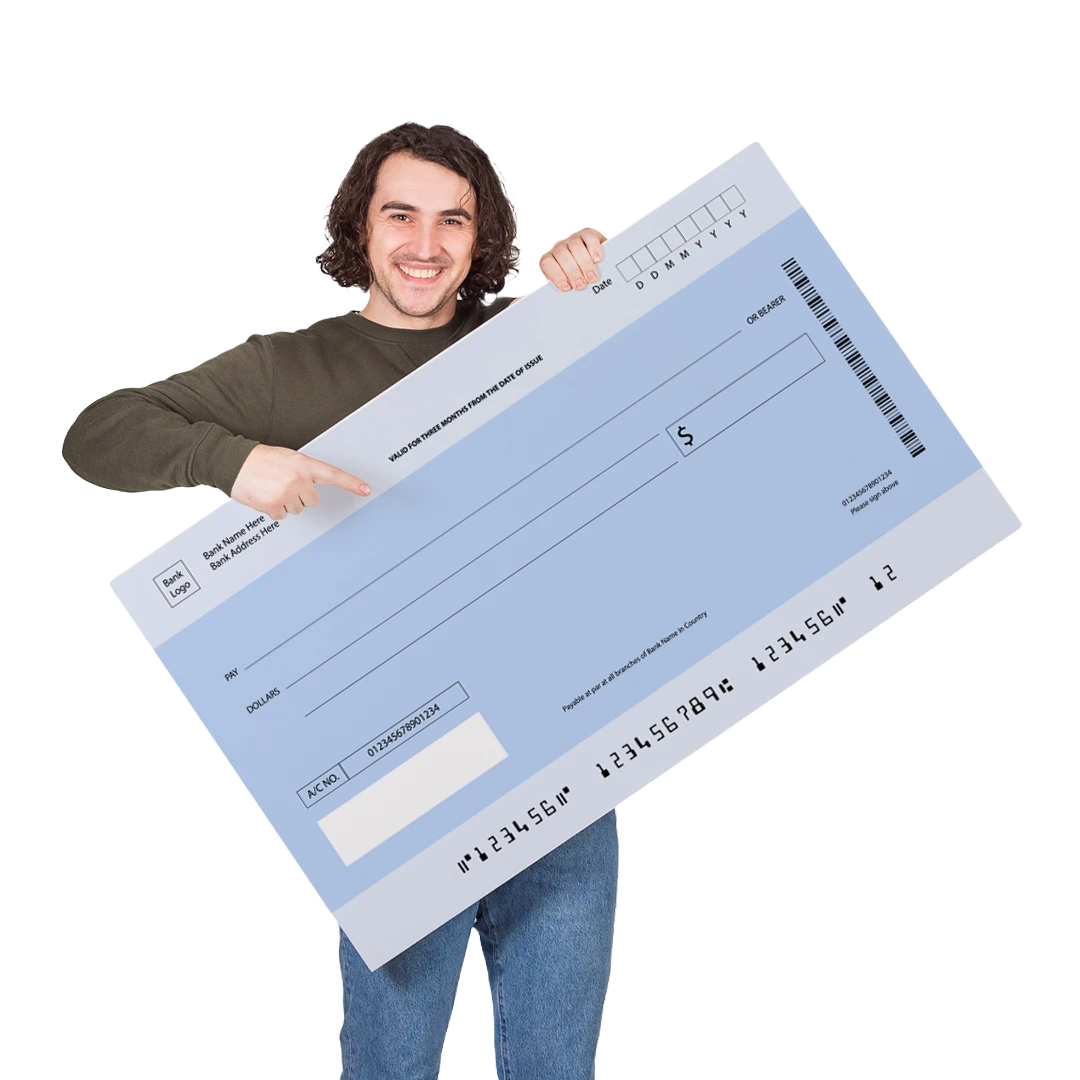 A giant oversized novelty cheque printed by Mega Cheques