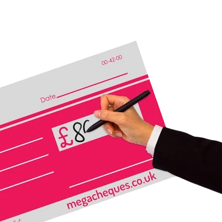 A reusable dry-wipe giant cheque that can be presented again and again